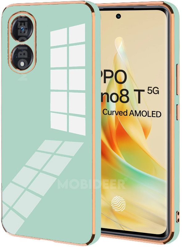 MOBIDEER Back Cover for OPPO Reno8T 5G, Golden Line, Premium Soft Chrome Case | Silicon Gold Border  (Green, Shock Proof, Silicon, Pack of: 1)