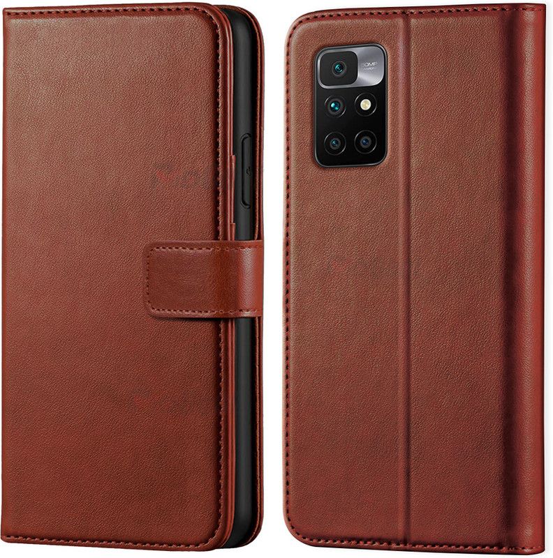 Asgeot Wallet Case Cover for Redmi 10 Prime  (Brown, Dual Protection, Pack of: 1)