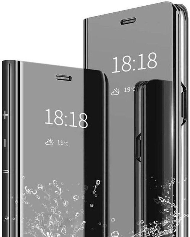 Vaku Luxos Flip Cover for Realme X Mate Smart Awakening Mirror Folio Metal Electroplated PC Flip Cover  (Black, Shock Proof, Pack of: 1)
