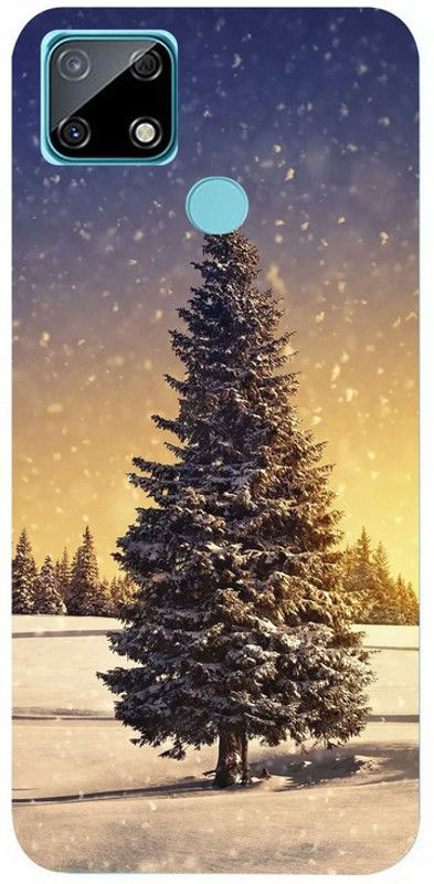 Golden Mask Back Cover for Realme c25 White Christmas Tree  (Multicolor, Waterproof, Silicon, Pack of: 1)