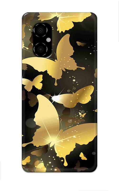 NDCOM Back Cover for POCO M4 5G Gold Butterfly Printed  (Multicolor, Hard Case, Pack of: 1)
