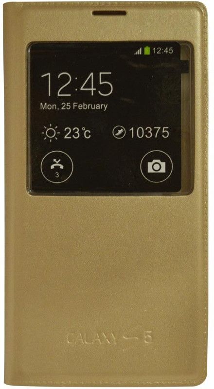 Coverage Flip Cover for SAMSUNG Galaxy S5 Coverage Flip Cover for Samsung Galaxy S5 - Golden  (Gold, Pack of: 1)
