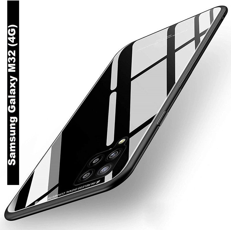 xykos Back Cover for Samsung Galaxy M32 4G Mirror Glass Back Cover Shockproof Bumper Case  (Black, Matte Finish)