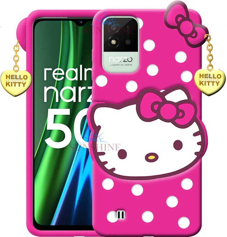 SUNSHINE Back Cover for Realme Narzo 50i Hello Kitty Mobile Back Cover, 3D Cute Kitty,with Heart Pendant  (Pink, Flexible, Pack of: 1)