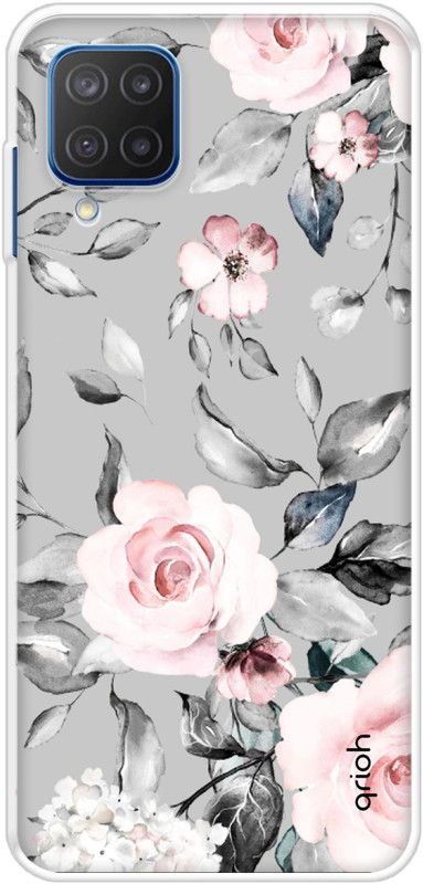 QRIOH Back Cover for Samsung Galaxy F12  (Pink, Grey, Grip Case, Silicon, Pack of: 1)