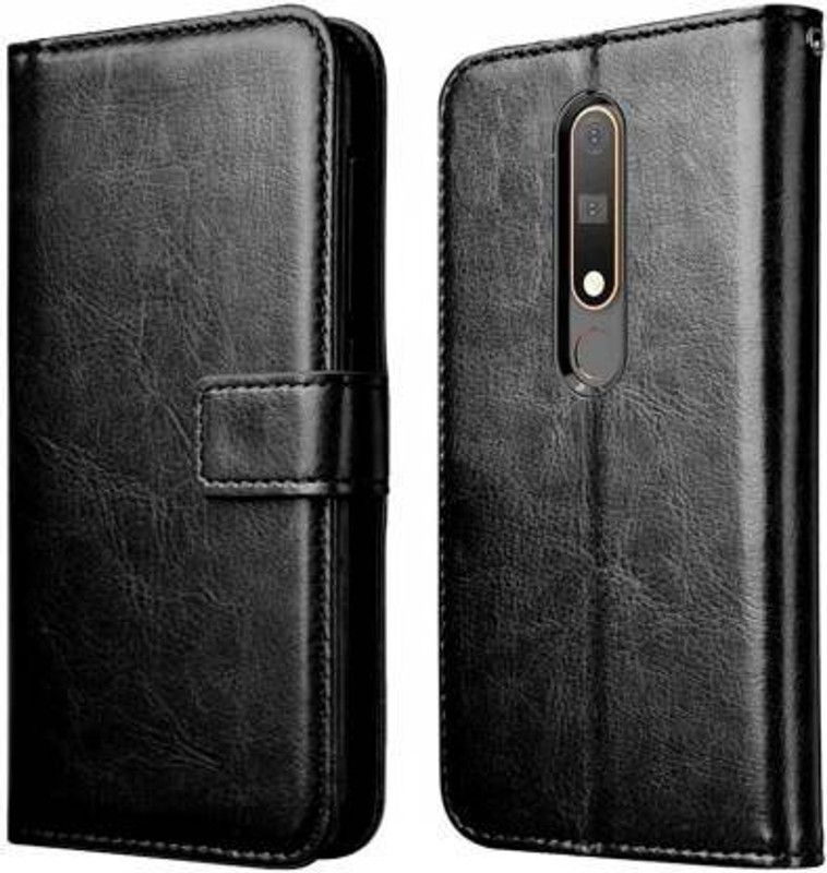 Casely Flip Cover for Nokia 6.1 Plus Flip Cover Leather Magnetic Flip Wallet Case Cover  (Black, Dual Protection, Pack of: 1)
