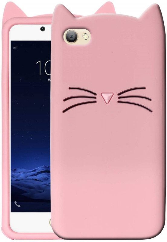 ELEF Back Cover for Vivo Y69 Mustache Ears Meow Soft Silicone Cute Cartoon Cat Kitty  (Pink, Shock Proof)
