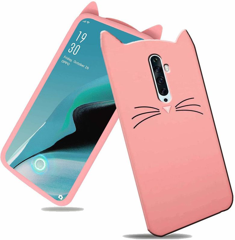 Rance Back Cover for Reno 2z - Ear Kitty Case | 3D Cute Doll | Soft Girl Back Cover with Pendant  (Pink, Flexible, Pack of: 1)
