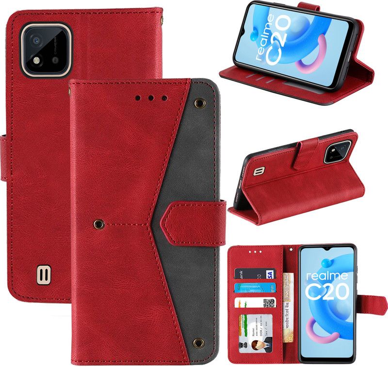 Autofocus Flip Cover for Realme C20  (Red, Camera Bump Protector, Pack of: 1)