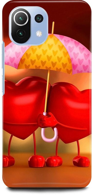 JUGGA Back Cover for Mi 11 Lite, LOVE, HEARTS, UMBRELLA, COUPLE  (Red, Hard Case, Pack of: 1)
