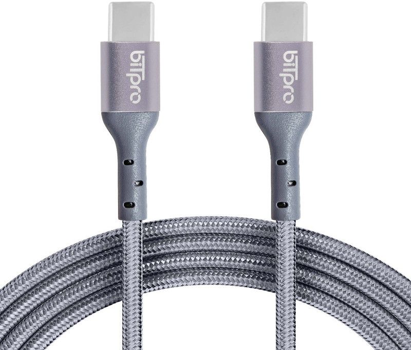 BITPRO USB Type C Cable 3 A 1.8 m Nylon Braided Type-C to Type-C  (Compatible with Smartphone, Tablet, Laptop, Macbook, iPad, Silver, One Cable)