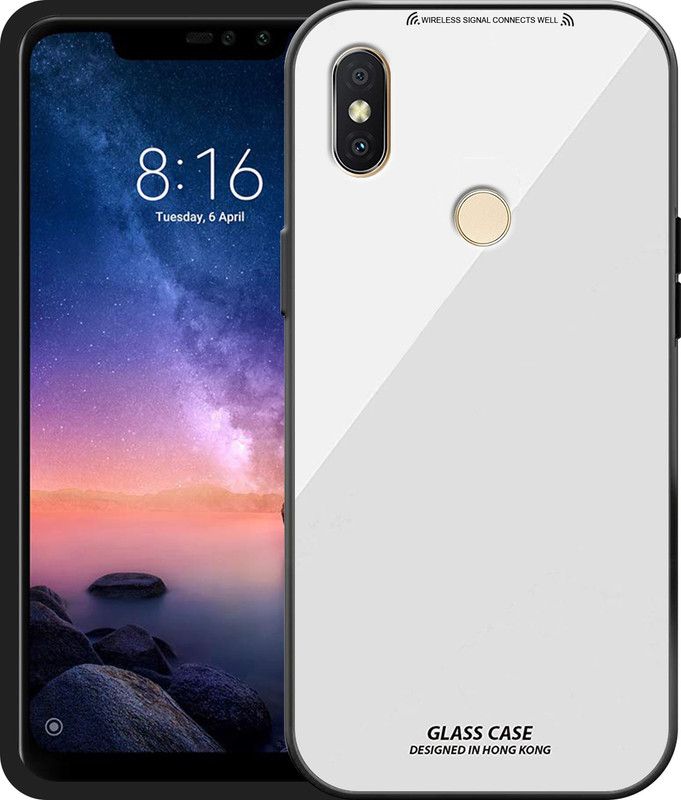 TKTHUB Back Cover for Redmi Note 6 Pro Luxurious Toughened Glass Back Case Shockproof TPU Bumper  (White, Pack of: 1)