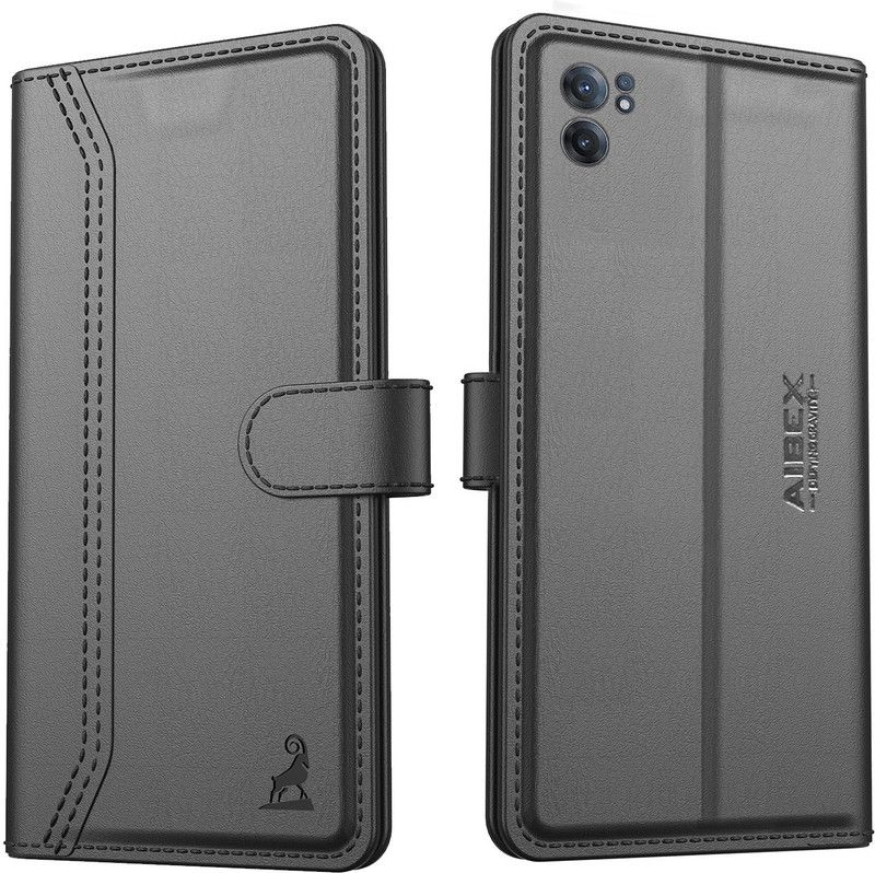 AIBEX Flip Cover for OnePlus Nord CE 2 5G|Vegan |PU Leather |Foldable Stand & Pocket |Magnetic Closure  (Black, Dual Protection, Pack of: 1)