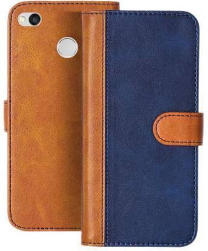 Flospy Flip Cover for Mi Redmi 4  (Blue, Brown, Pack of: 1)