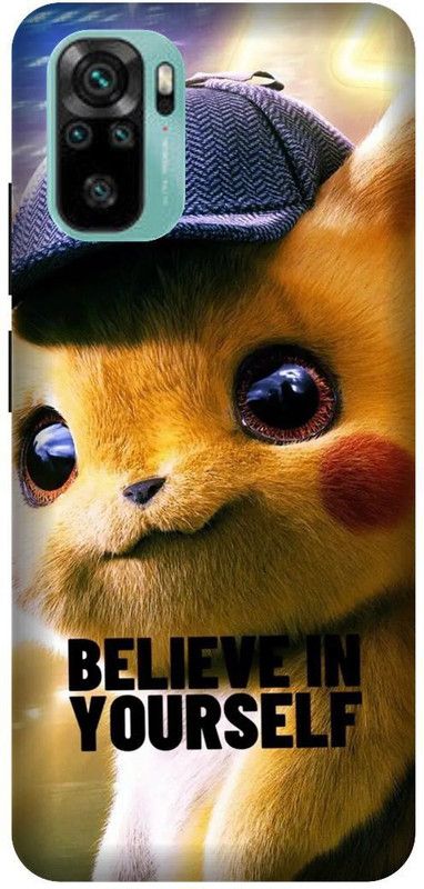 Yoprint Back Cover for Redmi Note 10 Text On Pikachu back cover  (Multicolor, Hard Case, Pack of: 1)