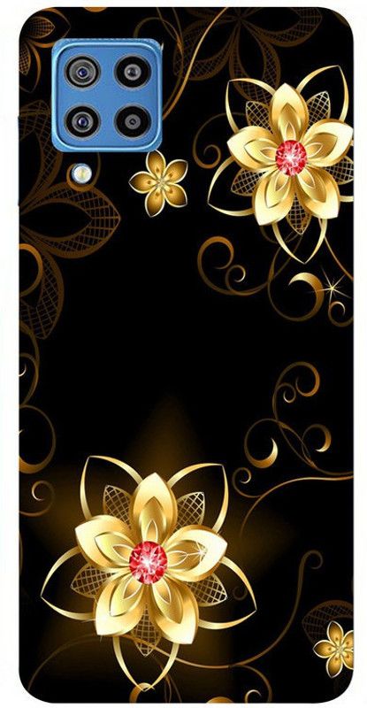 Skyhawk Back Cover for Samsung Galaxy F22 Black Background Gold flower  (Multicolor, Waterproof, Silicon, Pack of: 1)