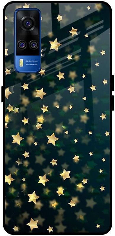 QRIOH Glass Back Cover for Vivo Y51 2020  (Green, Beige, Grip Case, Silicon, Pack of: 1)