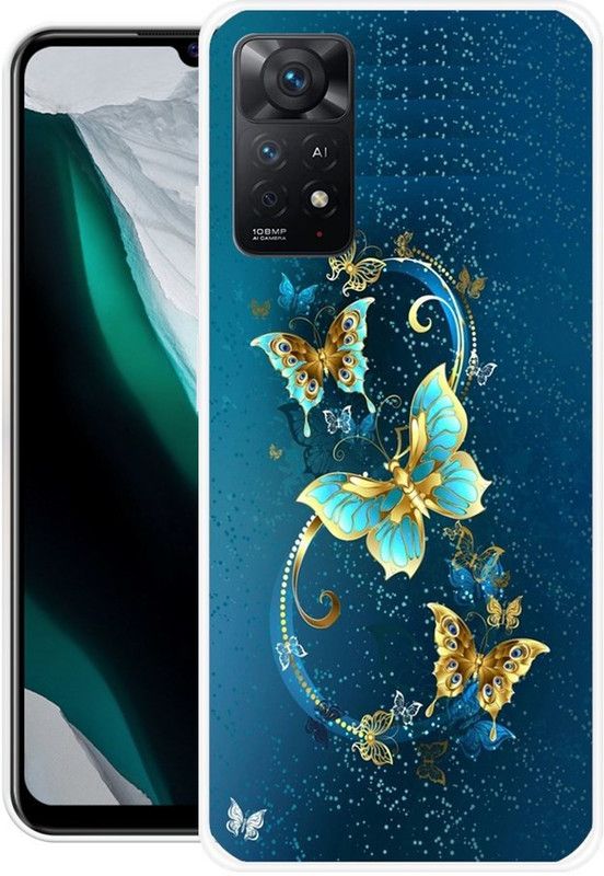 SHIVKUDI Back Cover for Mi Redmi Note 11, Mi Redmi Note 11s  (Blue, Gold, Silicon)