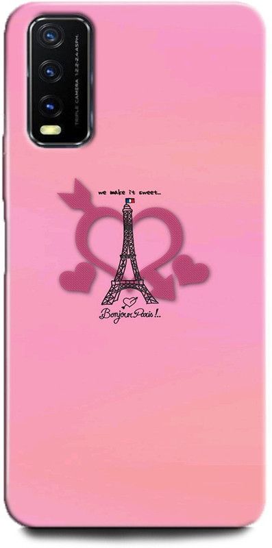 INDICRAFT Back Cover for Vivo Y12G, V2068 EIFFEL TOWER, PARIS, FRANCE, PINK, HEART, FADED  (Multicolor, Dual Protection, Pack of: 1)