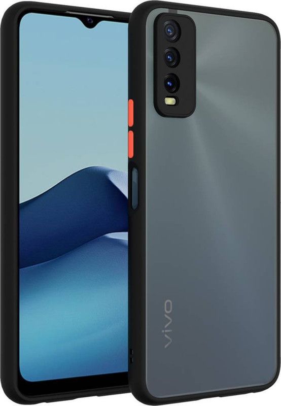 AOnes Back Cover for Vivo Y12S  (Black, Cases with Holder, Pack of: 1)