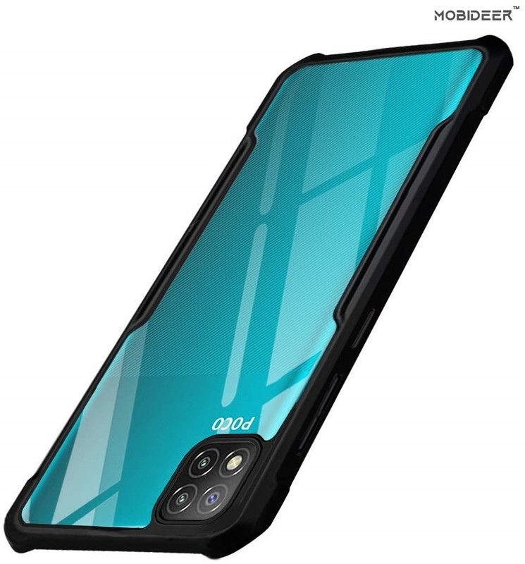 MOBIDEER Back Cover for Poco C3, Transparent Hybrid Hard PC Back TPU Bumper  (Black, Transparent, Shock Proof, Pack of: 1)