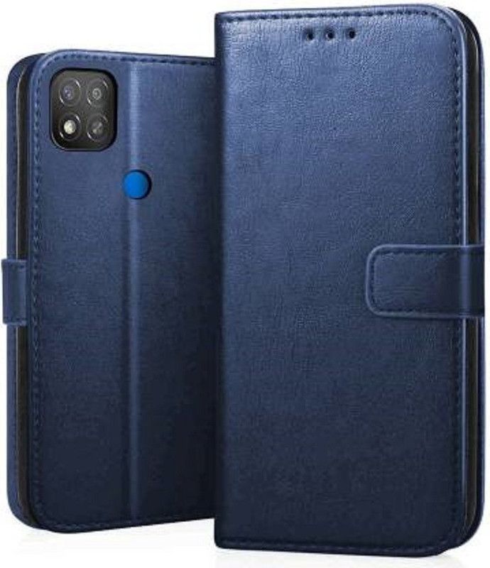 Luxury Counter Flip Cover for Redmi 9C Premium Quality |Dual Stiched |Complete Protection| Back Cover  (Blue, Magnetic Case, Pack of: 1)