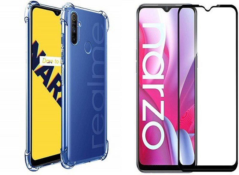 NIMMIKA ENTERPRISES Bumper Case for Realme Narzo 20A Bumper Back Cover & Tempered Glass 11D  (Transparent, Black, Shock Proof, Pack of: 1)