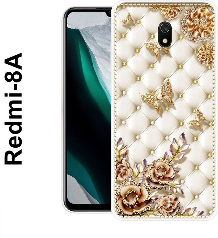 KLC Back Cover for Redmi 8A  (Gold, White, Grip Case, Silicon)