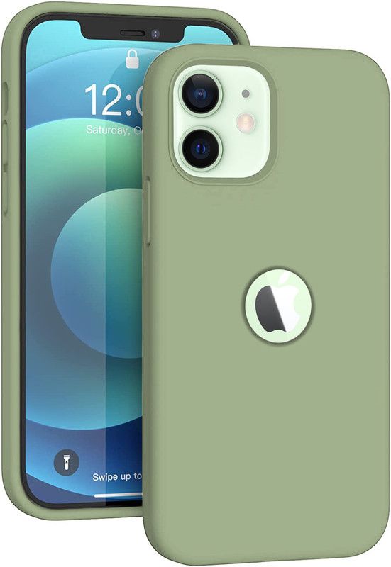 vonzee Back Cover for iphone 12/ iPhone 12 Pro (6.1 inches) Ultra Thin Liquid Silicone Logo Cut Case Cover  (Green, Shock Proof, Silicon, Pack of: 1)