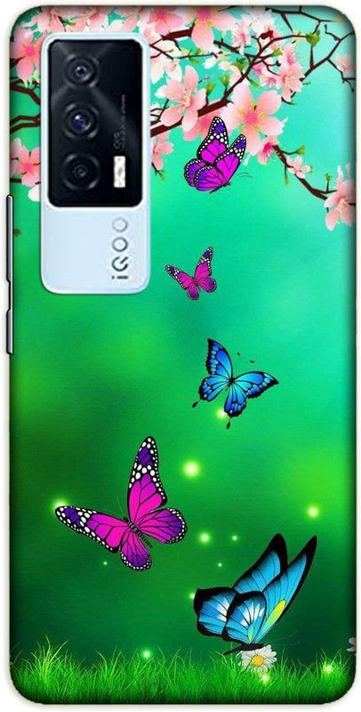 iprinto Back Cover for iQOO 7, iQOO 7 5G Butterfly Back Cover  (Green, Hard Case)