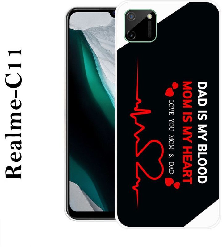 INDIALAND Back Cover for Realme C11  (Black, White, Silicon)