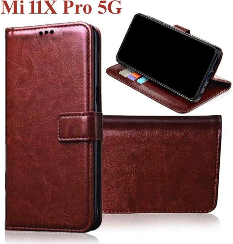 Manobal Flip Cover for Mi 11X, Mi 11X Pro 5G  (Brown, Camera Bump Protector, Pack of: 1)