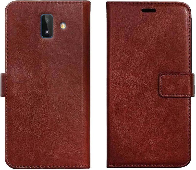 Trap Wallet Case Cover for Samsung Galaxy J6 Plus  (Brown, Shock Proof, Pack of: 1)