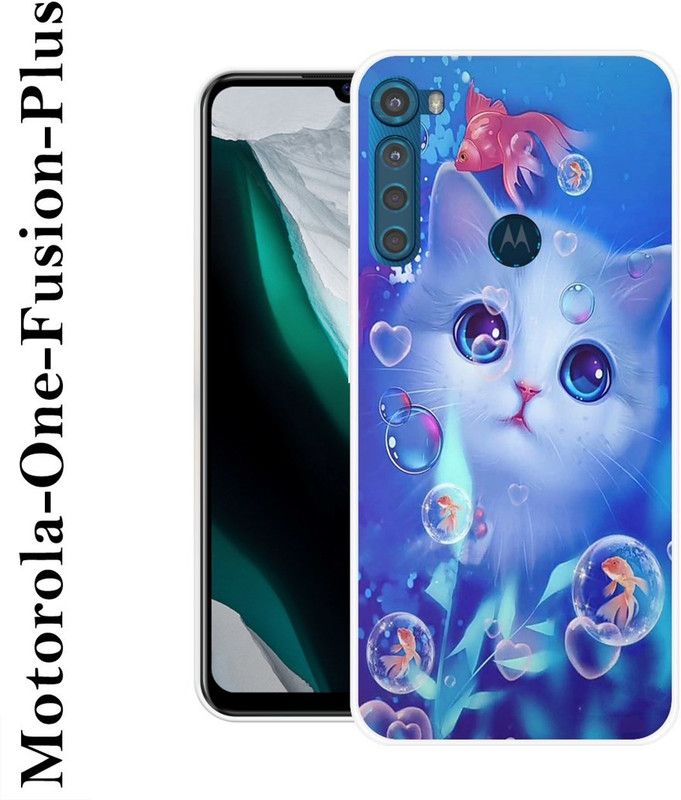 SHIVKUDI Back Cover for Motorola One Fusion Plus  (Blue, White, Grip Case, Silicon)