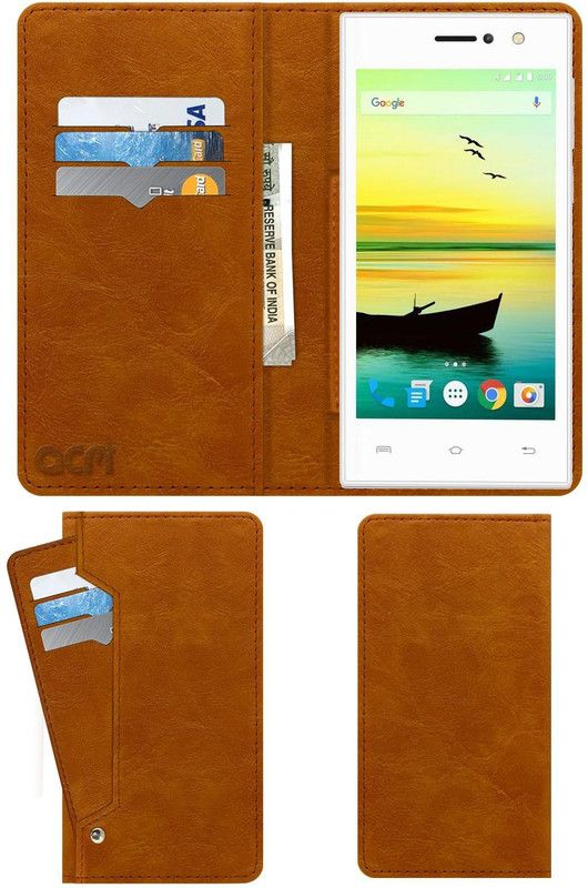 ACM Flip Cover for Lava A76 4g  (Gold, Cases with Holder, Pack of: 1)