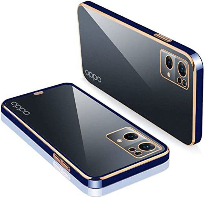 Yebhi Online Back Cover for Oppo Reno 8 Pro |Electroplated Silicon Golden Plating Crystal Clear Case  (Blue, Grip Case, Pack of: 1)