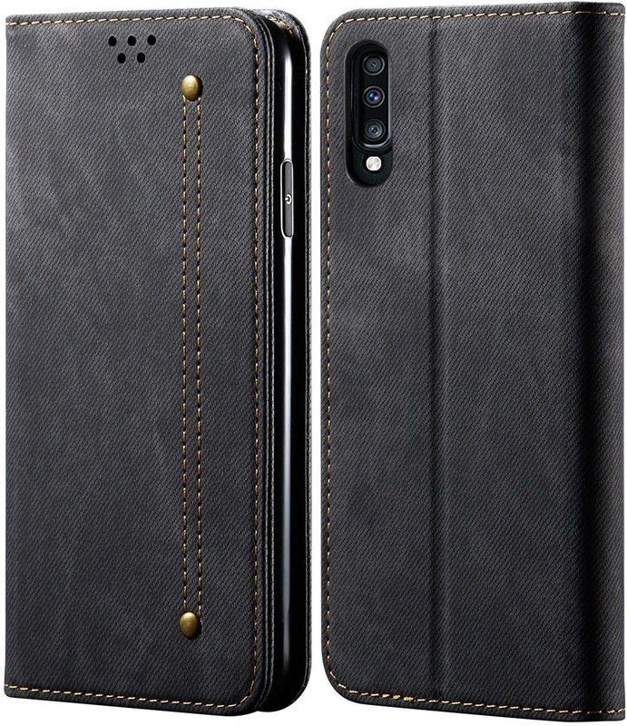 Pure Color Wallet Case Cover for Samsung Galaxy A70 / Galaxy A70s  (Black, Magnetic Case, Pack of: 1)