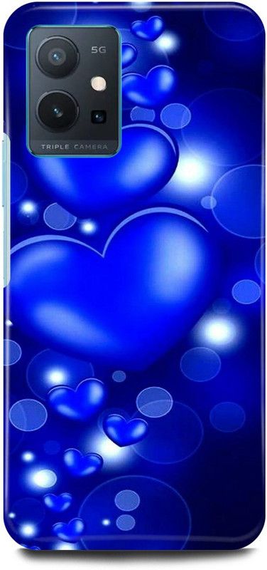 play fast Back Cover for Vivo y75 5G, V2142 HEARTS, BLUE, HEART, STAR, LOVE  (Blue, Hard Case, Pack of: 1)