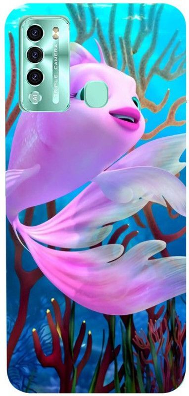 Golden Mask Back Cover for Itel Vision 2 Pink Fish  (Multicolor, Waterproof, Silicon)
