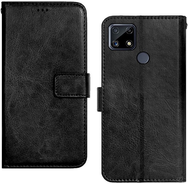 Accurazo Flip Cover for Realme C25s  (Black, Dual Protection)