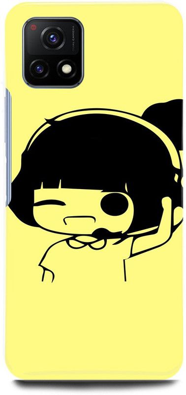 play fast Back Cover for Vivo Y72 5G, V2060 CUTE, GIRL, LOVELY, GIRL, HEADPHONE, YELLOW, LOVE, COUPLE  (Yellow, Hard Case, Pack of: 1)