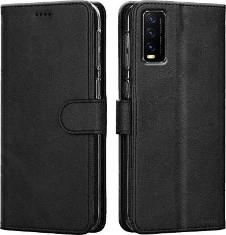 YoYo Covers Flip Cover for Vivo Y20, Vivo Y20G, Y20A, Y12S, Y20i | Shockproof Wallet Style |Leather magnetic lock  (Black, Shock Proof)