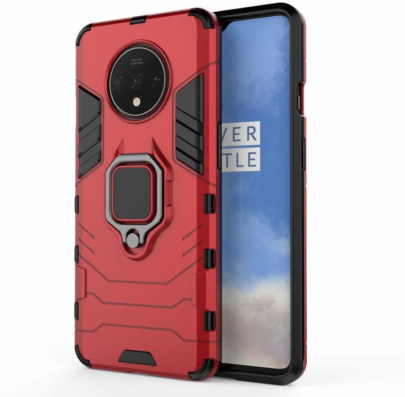 Backlund Back Cover for Oneplus 7T ,1+7T Defender Armor Kickstand with Metal Ring Holder  (Red, Hard Case, Pack of: 1)