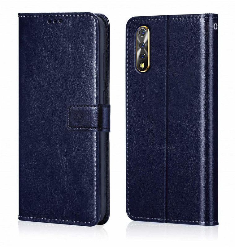 HYBEX Flip Cover for Shock Proof Flip Cover for Vivo S1 (Flexible Leather Finish Card Pockets Wallet & Stand  (Blue, Camera Bump Protector)