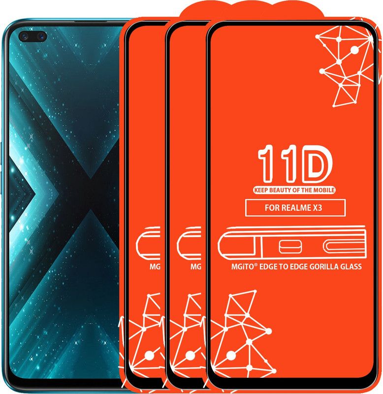 MGito Edge To Edge Tempered Glass for Realme X3  (Pack of 3)