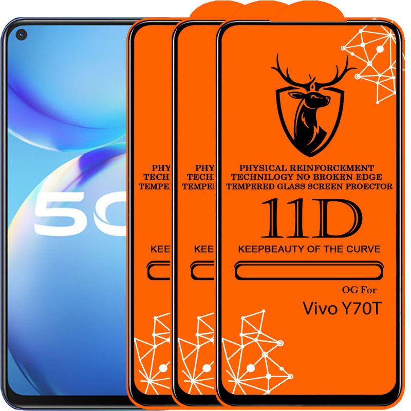 Express Buy Edge To Edge Tempered Glass for 11D Glass - Vivo Y70T  (Pack of 3)