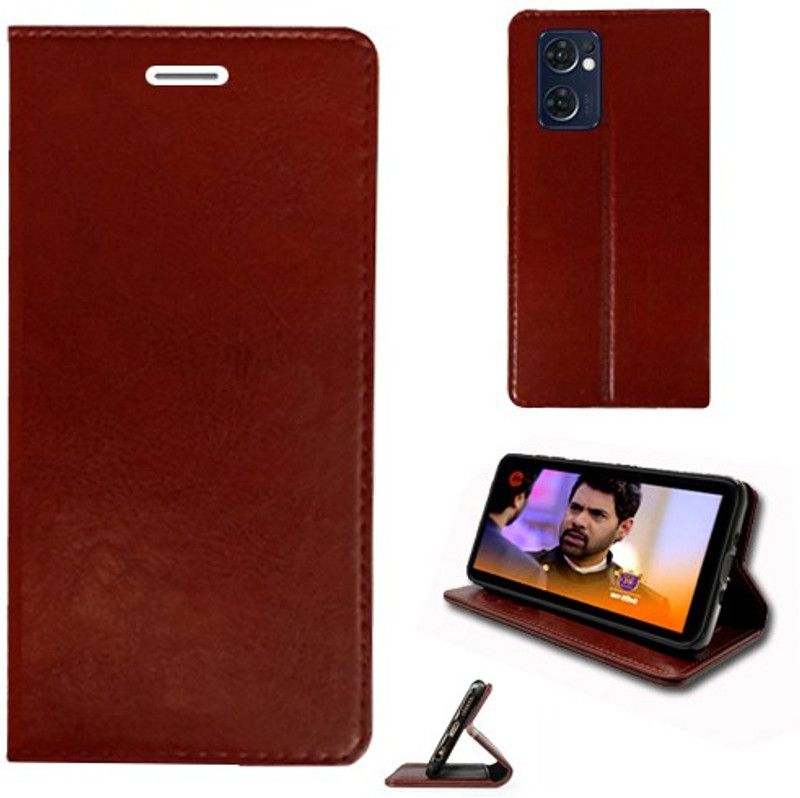 Realgo Flip Cover for Oppo Reno7 5G  (Brown, Pack of: 1)