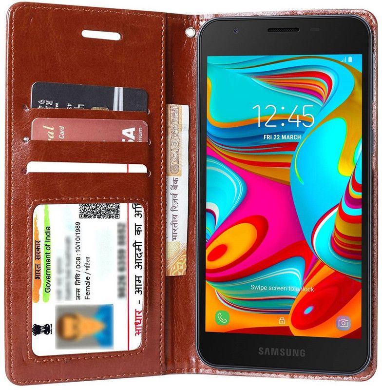 Unistuff Flip Cover for Samsung Galaxy A2 Core  (Brown, Dual Protection, Pack of: 1)