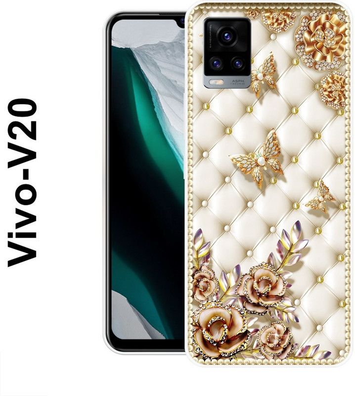 KUDI Back Cover for Vivo V20  (White, Gold, Grip Case, Silicon)