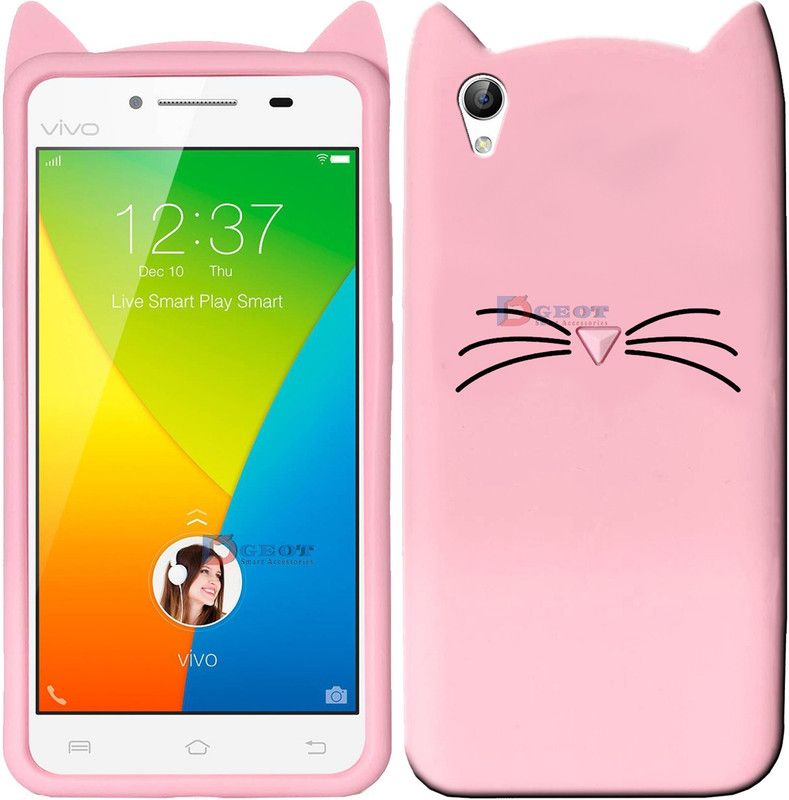 Dgeot Back Cover for Vivo Y51 Mustache Meow Soft Silicone Cute 3D Cartoon Cat Ear Kitty ♥Pink♥  (Pink, Shock Proof, Pack of: 1)
